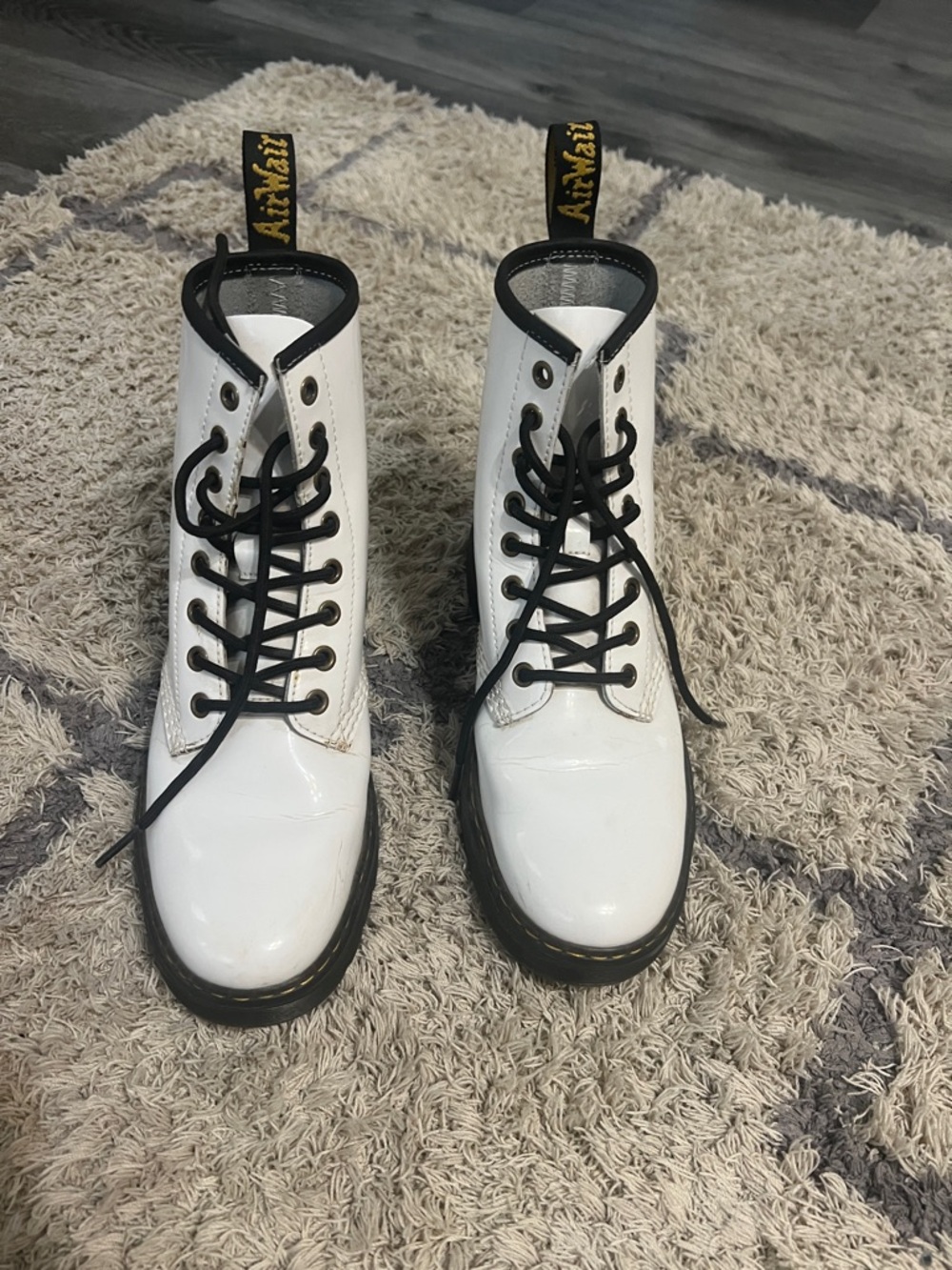 Dr. Martens White and Black Lace-Up Combat Boots
